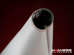 FIAT 124 Spider Gear Shift + eBrake Boot Kit - Black Italy - White Leather w/ Red Stitching